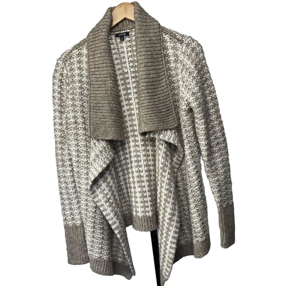 Apt 9 Sweater Open Cardigan Long Sleeve Drape Wool Blend Beige XS Granny Cottage